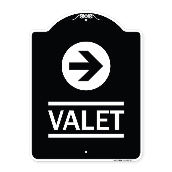 Valet Right Arrow Heavy-Gauge Aluminum Architectural Sign, 24" x 18", BW-1824-22743